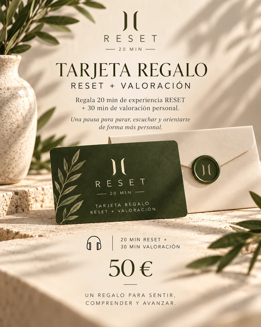 Tarjeta regalo · RESET + Valoración: 20 minutos de RESET y 30 de valoración personal, 50 euros