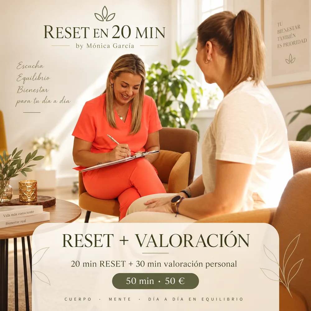 RESET + Valoración personal: 20 minutos de RESET guiado y 30 minutos de valoración personal con Mónica García